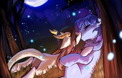 Size: 2673x1714 | Tagged: safe, artist:swaybat, oc, oc only, oc:crystal eve, oc:睦睦, earth pony, pony, duo, explicit source, female, kissing, male, moon, night, straight