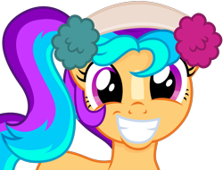 Size: 1315x1000 | Tagged: safe, artist:cirillaq, oc, oc only, oc:shimmer starblazer, pony, commission, earmuffs, female, mare, offspring, parent:hitch trailblazer, parent:sunny starscout, parents:starblazer, simple background, smiling, solo, transparent background