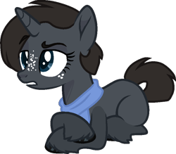 Size: 796x696 | Tagged: safe, artist:rickysocks, oc, oc only, pony, unicorn, base used, clothes, eyebrows, eyebrows visible through hair, female, freckles, full body, horn, lying down, mare, prone, scarf, simple background, solo, transparent background, unicorn oc, unshorn fetlocks