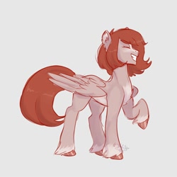 Size: 2000x2000 | Tagged: safe, artist:aylufujo, oc, oc only, pegasus, pony, eyes closed, high res, pegasus oc, raised hoof, simple background, smiling, solo, white background, wings