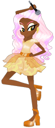 Size: 262x609 | Tagged: safe, artist:gihhbloonde, oc, oc only, equestria girls, g4, base used, clothes, dark skin, female, hand on hip, high heels, makeup, microphone, shoes, simple background, skirt, smiling, transparent background