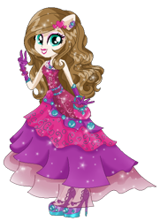 Size: 448x620 | Tagged: safe, artist:gihhbloonde, oc, oc only, oc:gihh bloonde, equestria girls, g4, base used, clothes, dress, eyelashes, female, gloves, high heels, lipstick, long gloves, makeup, peace sign, shoes, simple background, solo, transparent background