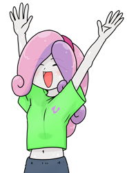 Size: 500x679 | Tagged: safe, alternate version, artist:batipin, part of a set, sweetie belle, equestria girls, g4, belly button, bottle, cute, diasweetes, female, marathon, open mouth, simple background, solo, transparent background