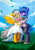 Size: 1052x1488 | Tagged: safe, artist:chaosangeldesu, oc, oc only, oc:lightning faraday, oc:midnight, pegasus, pony, unicorn, bipedal, blushing, bouquet, bride, clothes, dress, female, flower, male, marriage, veil, wedding, wedding dress