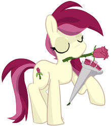 Size: 1311x1500 | Tagged: safe, artist:davierocket, roseluck, earth pony, pony, g4, background pony, bouquet, eyes closed, female, flower, mare, rose, simple background, solo, transparent background, vector
