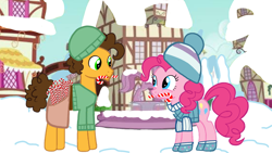 Size: 1280x720 | Tagged: safe, artist:mlplary6, cheese sandwich, pinkie pie, earth pony, pony, g4, boyfriend and girlfriend, candy, candy cane, christmas, female, food, holiday, male, ship:cheesepie, shipping, straight