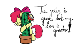 Size: 1280x720 | Tagged: safe, artist:broken-pen, apple bloom, earth pony, pony, g4, blood, cactus, crying, female, filly, hug, hugging a cactus