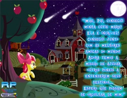 Size: 3000x2320 | Tagged: safe, artist:vano_lima, apple bloom, earth pony, pony, g4, crying, female, filly, high res, night, portuguese, shooting star, solo, tears of joy