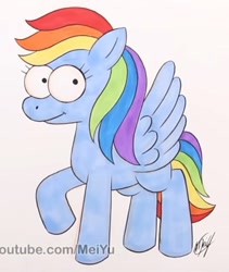 Size: 733x868 | Tagged: safe, artist:meiyu, part of a set, rainbow dash, pegasus, pony, g4, alternate design, male, simpsonified, style emulation, the simpsons, traditional art, watermark