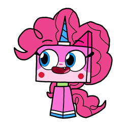 Size: 1280x1281 | Tagged: safe, artist:chanyhuman, pinkie pie, g4, clothes, cosplay, costume, crossover, description, description is relevant, dressup, lego, link in description, petition, reference, simple background, solo, the lego movie, the lego movie 2: the second part, transparent background, unikitty, unikitty!, vector, wig
