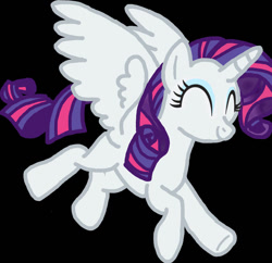 Size: 909x879 | Tagged: safe, artist:sparkleponyartist, rarity, alicorn, pony, g4, ^^, alicornified, black background, eyes closed, female, flying, happy, mare, missing cutie mark, race swap, raricorn, recolor, simple background, solo