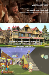 Size: 700x1073 | Tagged: safe, edit, edited screencap, screencap, discord, discordant harmony, g4, fiddler on the roof, stairs, text, winchester house, winchester mansion, winchester mystery house, winchester mystery mansion