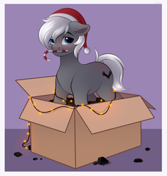 Size: 4347x4578 | Tagged: safe, artist:vetta, oc, oc only, oc:steam hooves, earth pony, pony, absurd resolution, box, coal, commission, garland, solo, ych result