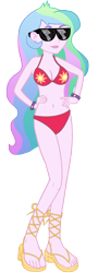 Size: 4286x11849 | Tagged: safe, artist:kevintoons915, color edit, edit, princess celestia, principal celestia, equestria girls, g4, absurd resolution, belly button, bikini, clothes, colored, cutie mark, feet, female, hand on hip, red bikini, sandals, simple background, solo, sunglasses, swimsuit, transparent background, vector