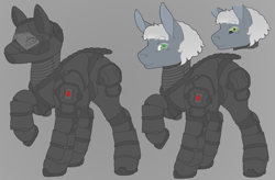 Size: 1103x723 | Tagged: safe, artist:evvyenvy, oc, oc only, oc:whimsy wiles, earth pony, pony, fallout equestria, armor, armored pony, black sclera, eyebrows, fallout, fallout equestria: all things unequal, fallout equestria:all things unequal (pathfinder), female, mare, pathfinder, solo, stealth suit, weird eyes, white mane
