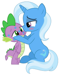 Size: 3566x4531 | Tagged: safe, artist:kingdark0001, hundreds of users filter this tag, spike, trixie, dragon, pony, unicorn, g4, blushing, cute, duo, female, kiss mark, kissing, lipstick, male, mare, romantic, shipping, simple background, spixie, straight, transparent background, winged spike, wings