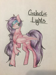 Size: 2121x2828 | Tagged: safe, artist:shadowfoxdrawings, oc, oc only, oc:galactic lights, pegasus, pony, braid, clothes, high res, hoodie, pegasus oc, solo, traditional art, wings
