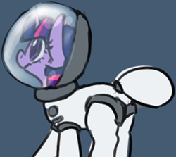 Size: 1020x911 | Tagged: safe, artist:whale, twilight sparkle, pony, unicorn, g4, astronaut, butt, cropped, female, frown, looking up, mare, plot, simple background, solo, spacesuit, twibutt, unicorn twilight