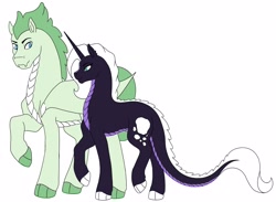 Size: 2304x1683 | Tagged: safe, artist:rosarianart, oc, oc:amethyst, oc:sigma, dracony, hybrid, brother and sister, duo, female, horn, interspecies offspring, male, offspring, parent:rarity, parent:spike, parents:sparity, siblings, simple background, smiling, white background