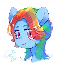Size: 1653x1900 | Tagged: safe, artist:lexiedraw, artist:veryjelly123, rainbow dash, pegasus, pony, g4, alternate hairstyle, bust, eye clipping through hair, portrait, redraw, simple background, solo, white background