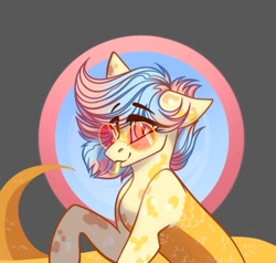 Size: 832x792 | Tagged: safe, artist:alrumoon_art, oc, oc only, oc:goldie glow, lamia, original species, female, forked tongue, glasses, mare, solo, tongue out