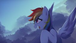 Size: 3200x1800 | Tagged: safe, artist:maren, rainbow dash, pegasus, pony, g4, cloud, female, mare, scenery, sky, solo