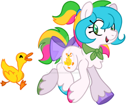 Size: 1280x1063 | Tagged: safe, artist:rohans-ponies, quackers, bird, duck, pony, g1, g4, bow, deviantart watermark, g1 to g4, generation leap, obtrusive watermark, simple background, solo, tail, tail bow, transparent background, watermark