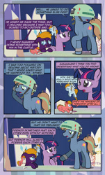 Size: 1920x3169 | Tagged: safe, artist:alexdti, twilight sparkle, oc, oc:aqua lux, oc:brainstorm (alexdti), oc:purple creativity, oc:warm focus, alicorn, pegasus, pony, unicorn, comic:quest for friendship, g4, blue eyes, comic, cutie map, dialogue, eye contact, female, floppy ears, flying, folded wings, glasses, green eyes, helmet, horn, looking at each other, male, mare, multicolored mane, multicolored tail, open mouth, open smile, pegasus oc, purple eyes, shadow, shoulder angel, shoulder devil, smiling, speech bubble, spread wings, stallion, standing, stick figure, tail, twilight sparkle (alicorn), twilight's castle, two toned mane, two toned tail, underhoof, unicorn oc, wings