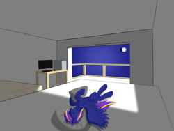 Size: 4800x3600 | Tagged: safe, artist:morningbreeze, oc, oc:morningbreeze, bat pony, pegasus, pony, bat wings, bed, bedroom, computer, computer mouse, computer screen, hug, moon, moonlight, pillow, pillow hug, spread wings, tail, wings