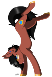 Size: 1555x2289 | Tagged: safe, artist:melodytheartpony, oc, earth pony, pony, :p, commission, cute, ear piercing, earring, fundraiser, glasses, handstand, happy, jewelry, male, piercing, signature, simple background, smiling, solo, tongue out, upside down, white background, ych result
