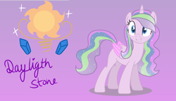 Size: 2880x1660 | Tagged: safe, artist:ginmay, oc, oc only, oc:daylight stone, alicorn, pony, bubbleverse, alicorn oc, female, gradient background, horn, solo, wings