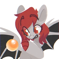 Size: 1500x1500 | Tagged: safe, artist:tsarstvo, oc, oc only, bat pony, pony, bat pony oc, cute, cute little fangs, eyebrows, eyebrows visible through hair, fangs, female, mare, simple background, slit pupils, solo, white background