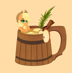 Size: 3080x3117 | Tagged: safe, artist:rand-dums, part of a set, applejack, earth pony, pony, g4, apple, cider, female, food, high res, micro, mug, simple background, solo