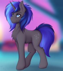 Size: 3500x4000 | Tagged: safe, artist:trast113, oc, oc only, oc:orion, pony, unicorn, commission, male, solo, spaceship, stallion, standing