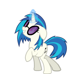 Size: 1071x1080 | Tagged: safe, artist:shadesofeverfree, dj pon-3, vinyl scratch, pony, unicorn, g4, female, floppy ears, glowing, glowing horn, grin, horn, magic, magic aura, mare, raised hoof, simple background, smiling, solo, standing, tail, transparent background, two toned mane, two toned tail, vector, vinyl's glasses