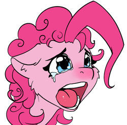 Size: 1117x1100 | Tagged: safe, artist:alcor, pinkie pie, earth pony, pony, g4, bust, crying, floppy ears, open mouth, simple background, sketch, solo, transparent background