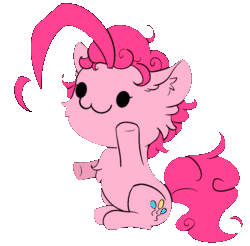 Size: 1117x1100 | Tagged: safe, alternate version, artist:alcor, pinkie pie, earth pony, pony, g4, :3, animated, beady eyes, cheek fluff, chest fluff, chibi, cute, diapinkes, gif, mirror image, simple background, sitting, solo, transparent background, waving arms
