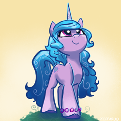 Size: 2048x2048 | Tagged: safe, artist:pfeffaroo, izzy moonbow, pony, unicorn, g5, my little pony: a new generation, bracelet, cute, female, high res, izzybetes, jewelry, looking up, mare, smiling, solo, walking