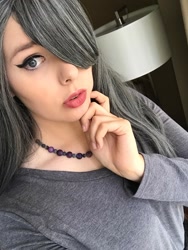 Size: 1080x1438 | Tagged: safe, artist:maddymoiselle, marble pie, human, g4, clothes, cosplay, costume, hair over one eye, irl, irl human, photo