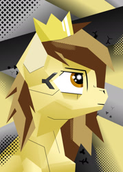 Size: 1280x1792 | Tagged: safe, artist:zocidem, oc, oc only, oc:prince whateverer, pegasus, pony, augmented, bust, crown, cubism, experimental style, jewelry, modern art, portrait, regalia, simple background, solo