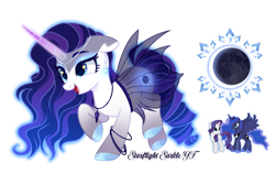 Size: 1920x1214 | Tagged: safe, artist:afterglory, princess luna, rarity, oc, pony, unicorn, g4, clothes, female, fusion, mare, see-through, see-through skirt, simple background, skirt, solo, transparent background
