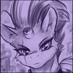 Size: 1014x1009 | Tagged: safe, artist:alcor, tempest shadow, pony, unicorn, g4, broken horn, eye scar, horn, looking at you, scar, serious, serious face, sketch, solo