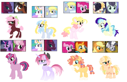 Size: 2022x1321 | Tagged: safe, artist:tragedy-kaz, cheerilee, coloratura, derpy hooves, pinkie pie, princess celestia, songbird serenade, sunburst, tempest shadow, trouble shoes, twilight sparkle, zecora, alicorn, earth pony, hybrid, pegasus, pony, unicorn, zebra, zony, g4, my little pony: the movie, base used, broken horn, ear piercing, earring, female, headworn microphone, horn, interspecies offspring, jewelry, magical lesbian spawn, male, mare, neck rings, offspring, parent:applejack, parent:cheerilee, parent:coloratura, parent:discord, parent:pinkie pie, parent:princess celestia, parent:songbird serenade, parent:sunburst, parent:tempest shadow, parent:trouble shoes, parent:twilight sparkle, parent:zecora, parents:applecora, parents:cheerilight, parents:derpylestia, parents:derpypie, parents:pinkieburst, piercing, screencap reference, simple background, stallion, transparent background, twilight sparkle (alicorn), unshorn fetlocks