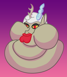 Size: 510x580 | Tagged: safe, artist:jacalope, discord, draconequus, g4, blob, blobface, chubby cheeks, eris, fat, fat face, fatcord, lipstick, neck roll, obese, rule 63, solo, triple chin