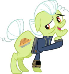 Size: 5320x5770 | Tagged: safe, artist:90sigma, artist:php170, granny smith, earth pony, pony, fallout equestria, g4, leap of faith, absurd resolution, clothes, cutie mark, fallout, female, jumpsuit, looking back, mare, older, open mouth, pipboy, simple background, solo, transparent background, vault suit, vector