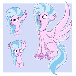 Size: 1832x1832 | Tagged: safe, artist:darkgred, silverstream, classical hippogriff, hippogriff, g4, behaving like a bird, birb, cute, diastreamies, female, happy, horsebird, jewelry, necklace, open mouth, open smile, simple background, sitting, smiling, solo, spread wings, wings