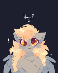Size: 4000x5000 | Tagged: safe, artist:mirtash, derpy hooves, pegasus, pony, ear fluff, fluffy, gray background, hug request, looking at you, simple background, solo