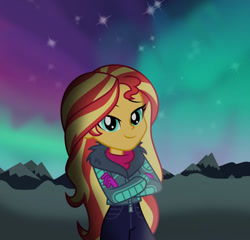 Size: 1024x984 | Tagged: safe, artist:emeraldblast63, sunset shimmer, equestria girls, g4, aurora borealis, solo