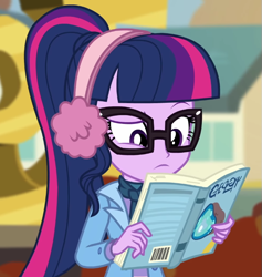 Size: 669x706 | Tagged: safe, screencap, sci-twi, twilight sparkle, blizzard or bust, equestria girls, equestria girls specials, g4, my little pony equestria girls: better together, my little pony equestria girls: holidays unwrapped, book, cropped, solo