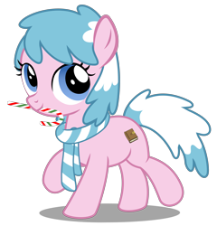Size: 3440x3580 | Tagged: safe, artist:strategypony, oc, oc only, oc:artabana, earth pony, pony, candy, candy cane, christmas, clothes, earth pony oc, female, filly, food, high res, holiday, mouth hold, scarf, simple background, transparent background